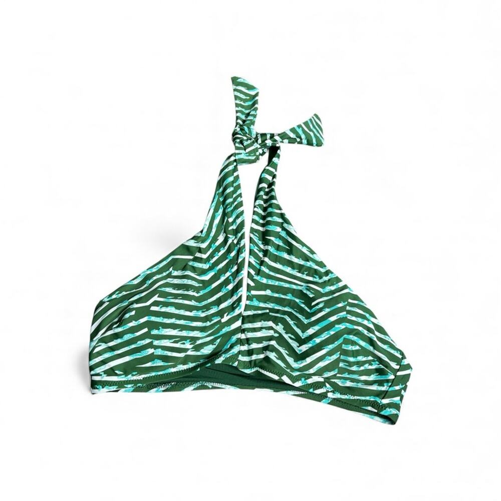 Aerie Green White Striped Halter Triangle Padded Bikini Top Medium